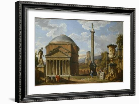 Capriccio of Roman Ruins with the Pantheon, 1737-Giovanni Paolo Pannini-Framed Giclee Print