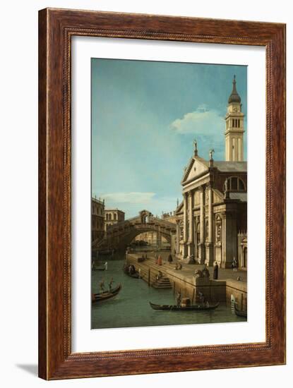 Capriccio: The Rialto Bridge and the Church of S. Giorgio Maggiore, c.1750-Canaletto-Framed Giclee Print