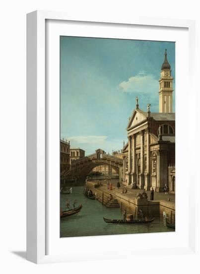 Capriccio: The Rialto Bridge and the Church of S. Giorgio Maggiore, c.1750-Canaletto-Framed Giclee Print