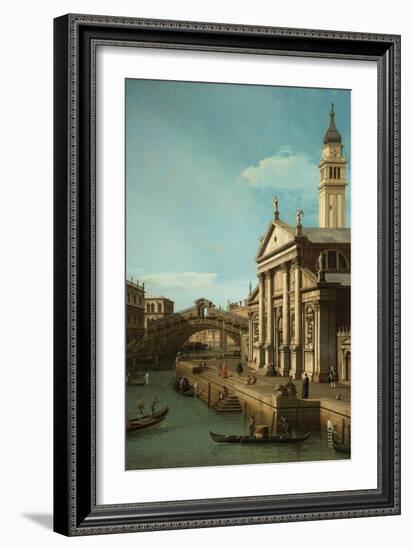 Capriccio: The Rialto Bridge and the Church of S. Giorgio Maggiore, c.1750-Canaletto-Framed Giclee Print