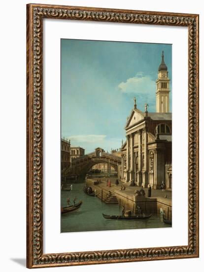 Capriccio: The Rialto Bridge and the Church of S. Giorgio Maggiore, c.1750-Canaletto-Framed Giclee Print