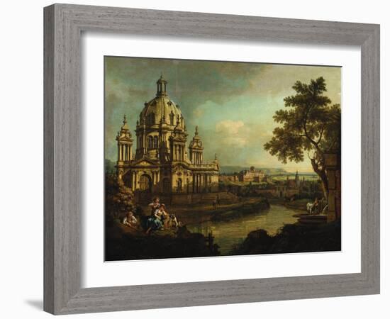 Capriccio with a Domed Church and Buildings in Pirna, c.1765-Bernardo Bellotto-Framed Giclee Print