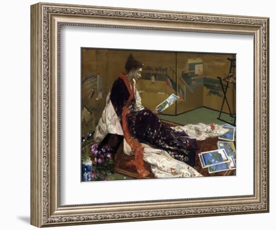 Caprice En Pourpre Et or : Le Paravent Dore  Jeune Femme Vetue a La Japonaise En Kimono, Regardant-James Abbott McNeill Whistler-Framed Giclee Print