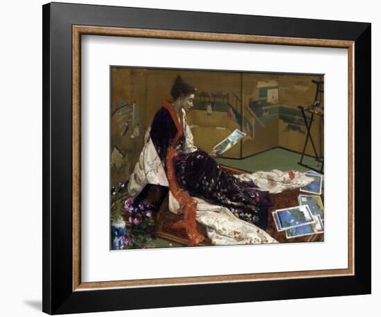 Caprice En Pourpre Et or : Le Paravent Dore  Jeune Femme Vetue a La Japonaise En Kimono, Regardant-James Abbott McNeill Whistler-Framed Giclee Print