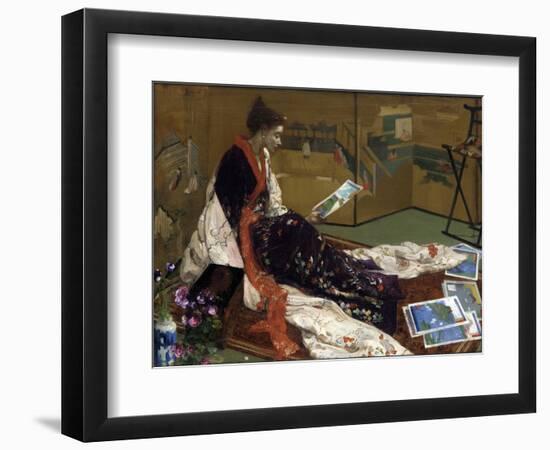 Caprice En Pourpre Et or : Le Paravent Dore  Jeune Femme Vetue a La Japonaise En Kimono, Regardant-James Abbott McNeill Whistler-Framed Giclee Print