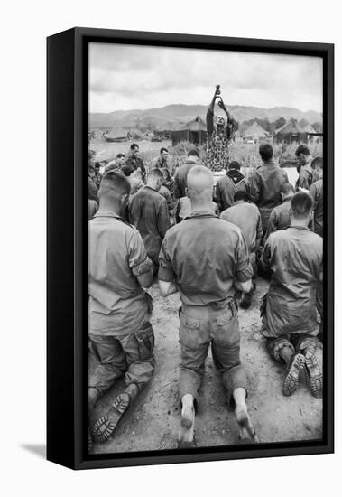 Capt. Bill Carpenter and Members of the 101st Airborne at Outdoor Catholic Mass, Vietnam, 1966-Larry Burrows-Framed Premier Image Canvas