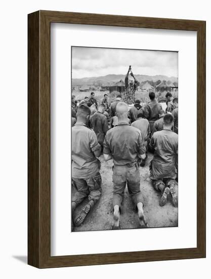 Capt. Bill Carpenter and Members of the 101st Airborne at Outdoor Catholic Mass, Vietnam, 1966-Larry Burrows-Framed Photographic Print