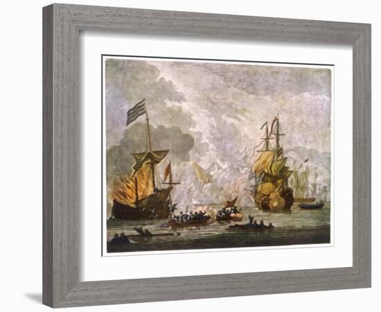 Capt Kempthorn in "Mary Rose" Defeats Seven Algerian Men-Of- War-Van De Velde-Framed Art Print