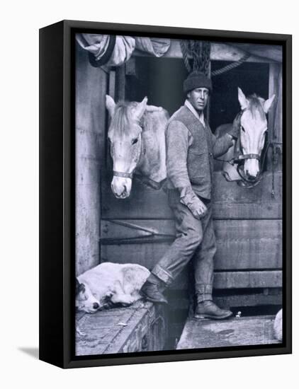 Capt. Oates and Two of the Ponies on the Terra Nova, from Scott's Last Expedition-Herbert Ponting-Framed Premier Image Canvas