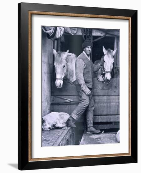 Capt. Oates and Two of the Ponies on the Terra Nova, from Scott's Last Expedition-Herbert Ponting-Framed Photographic Print