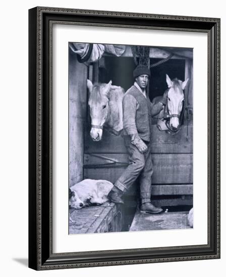 Capt. Oates and Two of the Ponies on the Terra Nova, from Scott's Last Expedition-Herbert Ponting-Framed Photographic Print