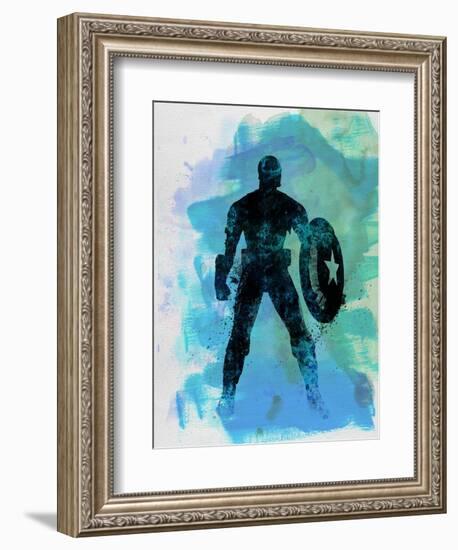 Captain America Watercolor-Jack Hunter-Framed Premium Giclee Print