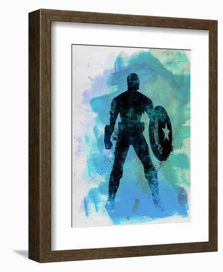 Captain America Watercolor-Jack Hunter-Framed Premium Giclee Print