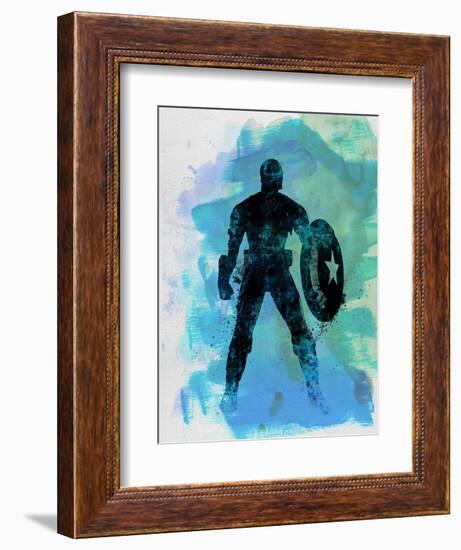 Captain America Watercolor-Jack Hunter-Framed Premium Giclee Print