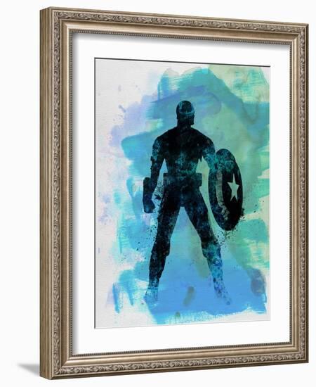 Captain America Watercolor-Jack Hunter-Framed Art Print