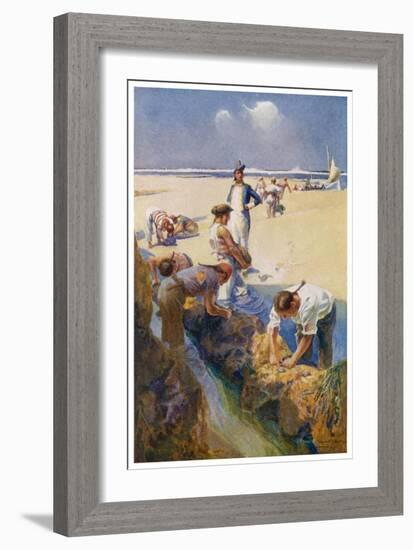 Captain Bligh and His Fellow Castaways Survive by Seeking Oysters off the Great Barrier Reef-Alec Ball-Framed Art Print