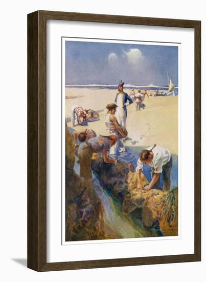 Captain Bligh and His Fellow Castaways Survive by Seeking Oysters off the Great Barrier Reef-Alec Ball-Framed Art Print