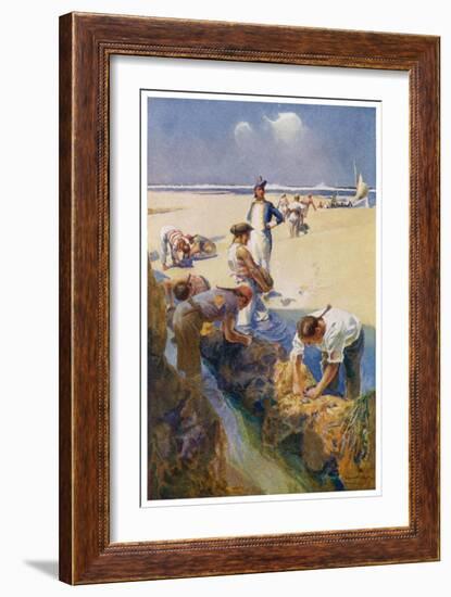 Captain Bligh and His Fellow Castaways Survive by Seeking Oysters off the Great Barrier Reef-Alec Ball-Framed Art Print