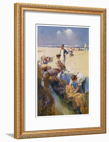 Captain Bligh and His Fellow Castaways Survive by Seeking Oysters off the Great Barrier Reef-Alec Ball-Framed Art Print