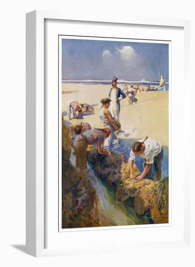 Captain Bligh and His Fellow Castaways Survive by Seeking Oysters off the Great Barrier Reef-Alec Ball-Framed Art Print