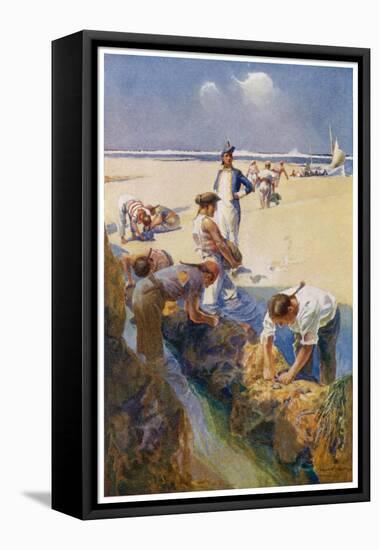 Captain Bligh and His Fellow Castaways Survive by Seeking Oysters off the Great Barrier Reef-Alec Ball-Framed Stretched Canvas