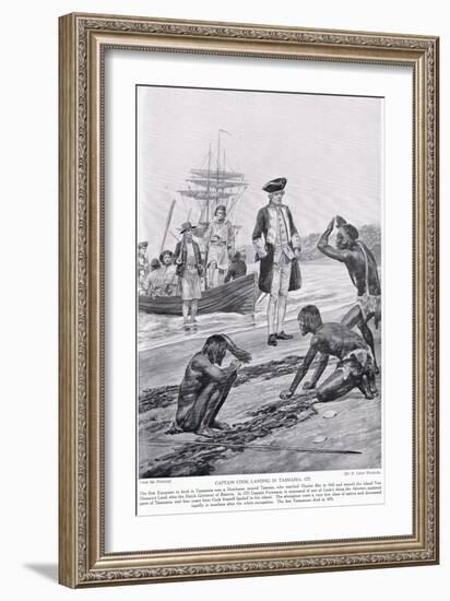 Captain Cook Landing in Tasmania, 1777, Illustration from 'Hutchinson's Story of the British…-Richard Caton Woodville-Framed Giclee Print