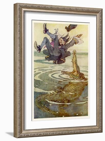 Captain Hook Falls into the Jaws of the Crocodile-Alice B. Woodward-Framed Art Print