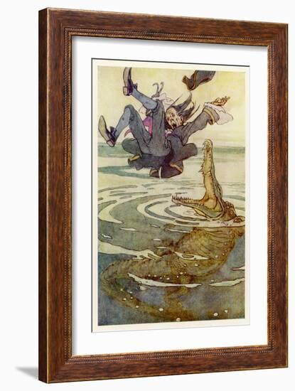 Captain Hook Falls into the Jaws of the Crocodile-Alice B. Woodward-Framed Art Print