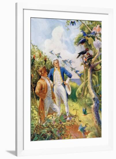 Captain James Cook and Botanist Joseph Banks Examining the Wild Life and Flora in Botany Bay-null-Framed Giclee Print