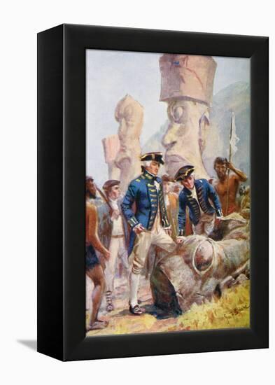 Captain James Cook Examining the Statues on Easter Island-null-Framed Premier Image Canvas