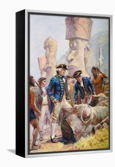 Captain James Cook Examining the Statues on Easter Island-null-Framed Premier Image Canvas