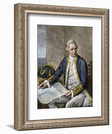 Captain James Cook Regarding a Map-null-Framed Giclee Print