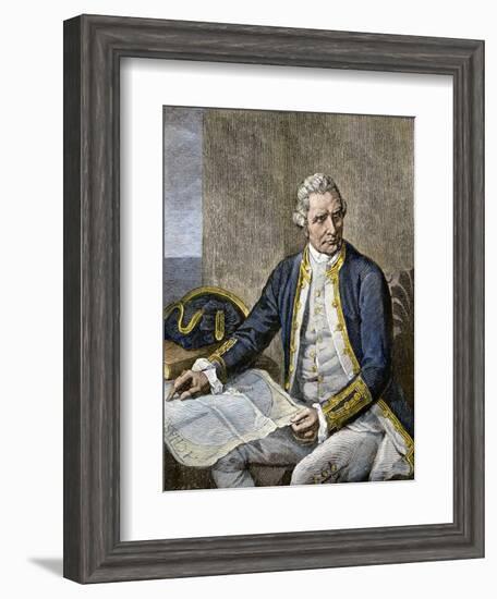 Captain James Cook Regarding a Map-null-Framed Giclee Print