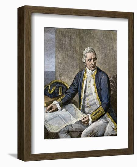 Captain James Cook Regarding a Map-null-Framed Giclee Print