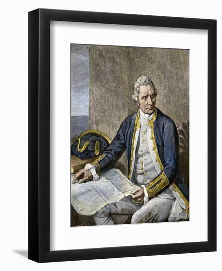 Captain James Cook Regarding a Map-null-Framed Giclee Print