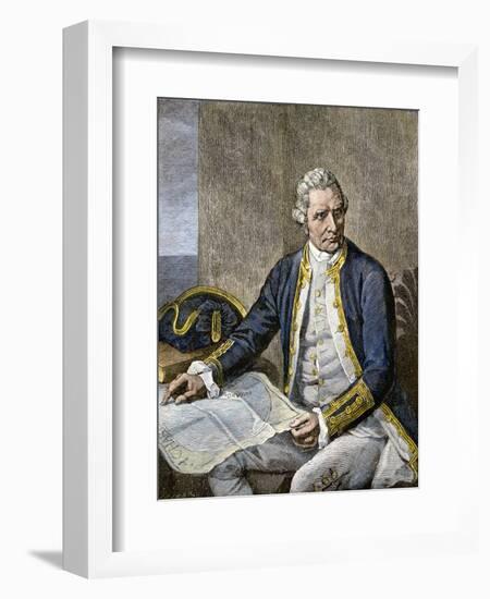 Captain James Cook Regarding a Map-null-Framed Giclee Print