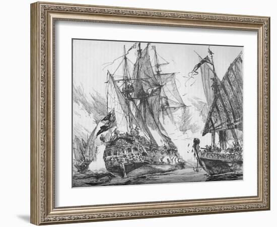 Captain Keigwin in the Revenge, Beating Off Sevagees Fleet, 1884-null-Framed Giclee Print