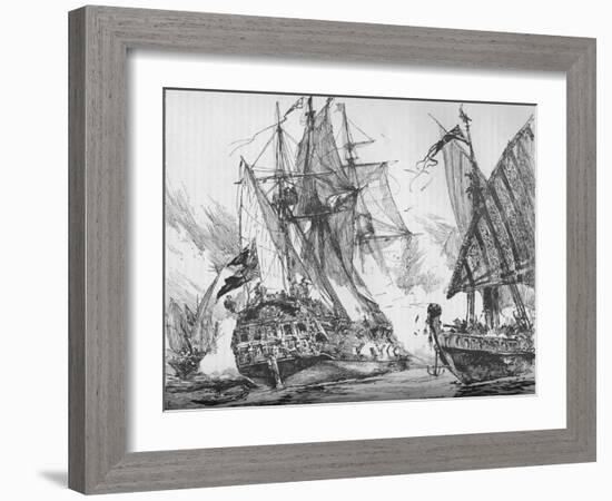 Captain Keigwin in the Revenge, Beating Off Sevagees Fleet, 1884-null-Framed Giclee Print