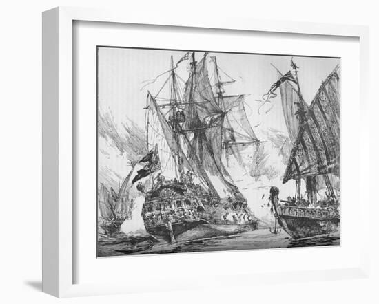 Captain Keigwin in the Revenge, Beating Off Sevagees Fleet, 1884-null-Framed Giclee Print