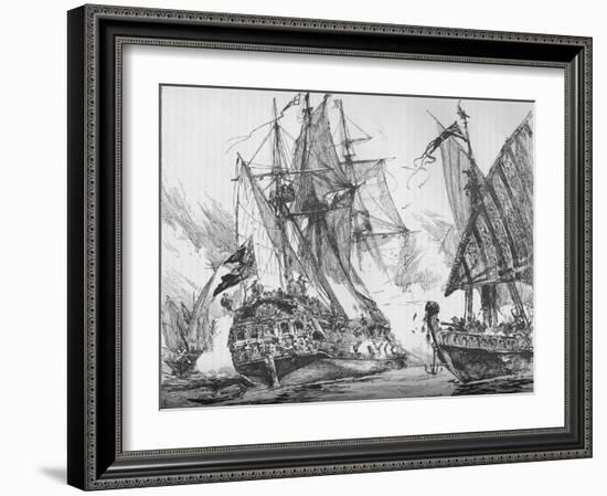 Captain Keigwin in the Revenge, Beating Off Sevagees Fleet, 1884-null-Framed Giclee Print
