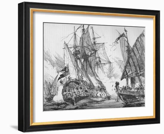 Captain Keigwin in the Revenge, Beating Off Sevagees Fleet, 1884-null-Framed Giclee Print