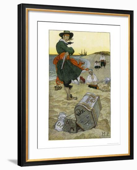 Captain Kidd Buries His Treasure-Howard Pyle-Framed Giclee Print