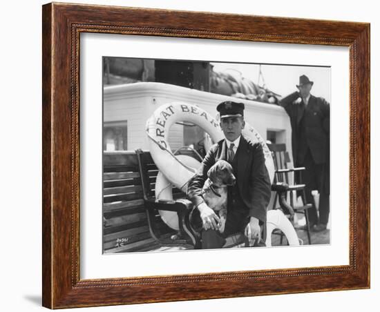 Captain Lane Erickson of the Great Bear with Dog, 1916-Asahel Curtis-Framed Giclee Print