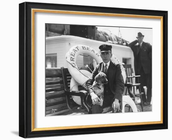 Captain Lane Erickson of the Great Bear with Dog, 1916-Asahel Curtis-Framed Giclee Print