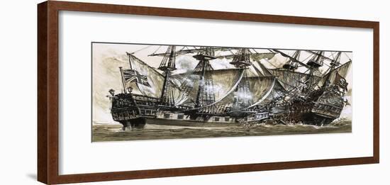 Captain Maynard's Sloop Bore Down on the Pirate Ship-Clive Uptton-Framed Giclee Print