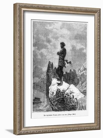 Captain Nemo Climbing a Rock, Illustration from "20,000 Leagues under the Sea"-Alphonse Marie de Neuville-Framed Giclee Print