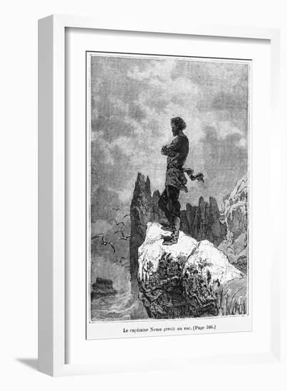 Captain Nemo Climbing a Rock, Illustration from "20,000 Leagues under the Sea"-Alphonse Marie de Neuville-Framed Giclee Print