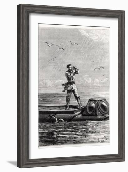 Captain Nemo on Top of the Nautilus, from "20,000 Leagues under the Sea"-Alphonse Marie de Neuville-Framed Giclee Print