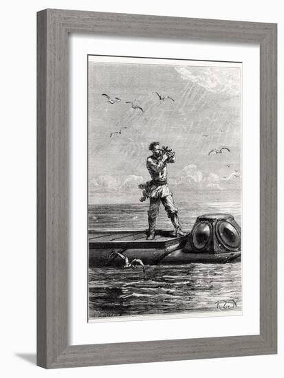 Captain Nemo on Top of the Nautilus, from "20,000 Leagues under the Sea"-Alphonse Marie de Neuville-Framed Giclee Print