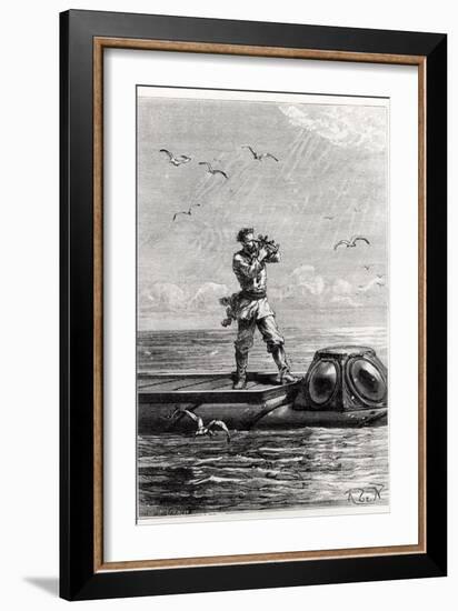 Captain Nemo on Top of the Nautilus, from "20,000 Leagues under the Sea"-Alphonse Marie de Neuville-Framed Giclee Print